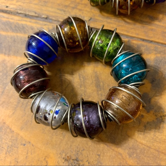 Wire Wrapped Multicolor Glass Beaded Napkin Rings - Picture 7 of 10
